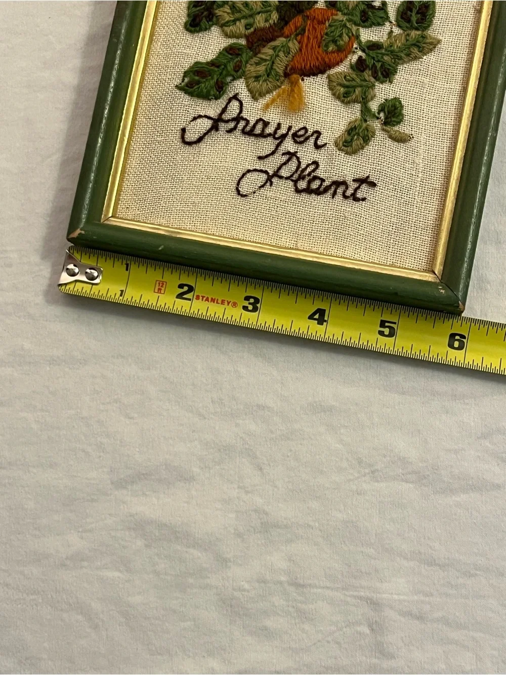 Small Vintage Framed Hand Embroidered 'Prayer Plant' 70’s Wall Art